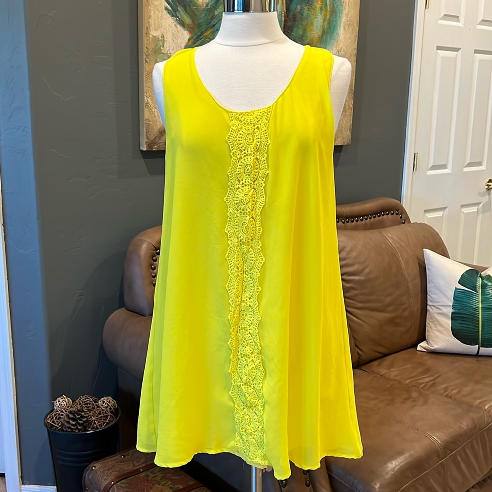 UMGEE Vibrant Yellow Flowy Chiffon Mini Dress